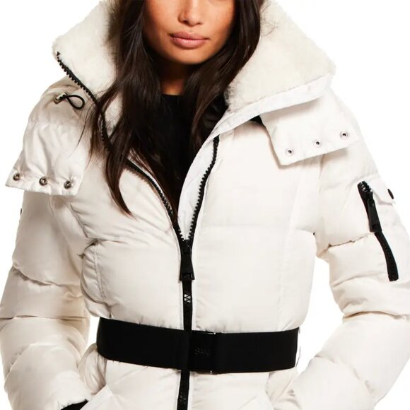 NWT$575 SAM.  Liv Hooded Faux Fur Belted Down Puffer Coat Jacket S-M (6) - Picture 3 of 15